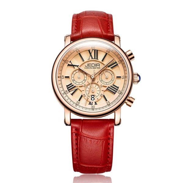 

wristwatches brand woman's chronograph quartz watch with 24 hours and calendar display white leather strap wrist satches for ladies, Slivery;brown