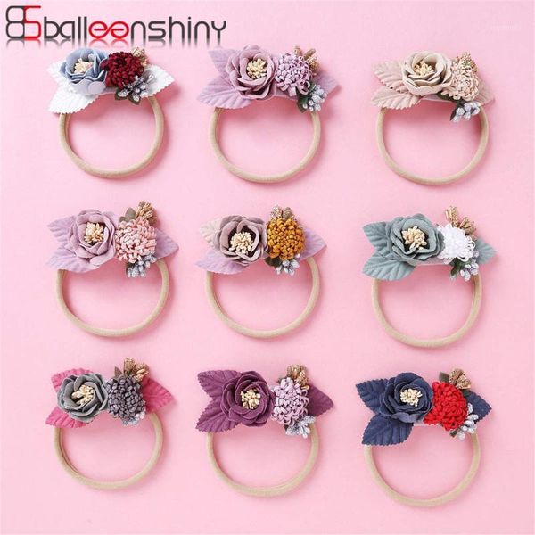 

balleenshiny 9color stitching flower baby girls headband nylon thin hair band kids accessories infant headwear, Slivery;white