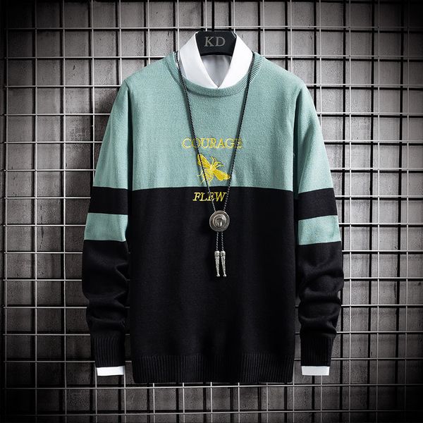 

sweater knit autumn and winter youth clothes men's round neck pullover jacquard baseline fashion, White;black