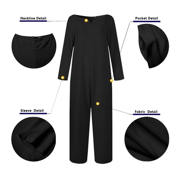 

jumpsuits women rompers 2021 vonda female harem casual long sleeve playsuits wide leg pants trousers pantalon plus size, Black;white