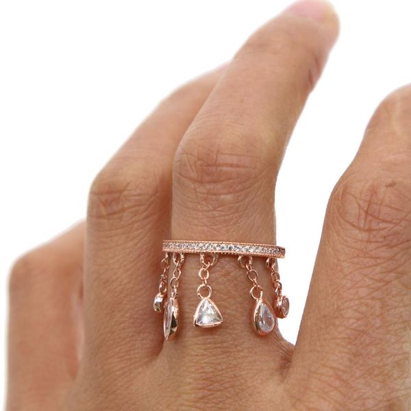 

wedding rings 2021 fashion delicate zircon crystal charm tassel elegant drop-shaped ring for women ladies girls rose gold color finger, Slivery;golden