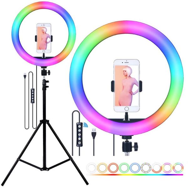 

flash heads fosoto rgb led selfie ring light with tripod usb lamp dimmable phone ringlight stand for youtube live makeup