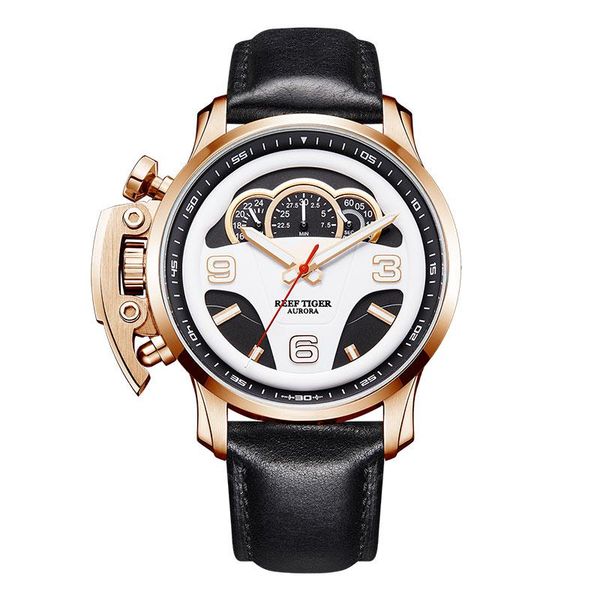 

wristwatches reef tiger/rt mens fashion sport watches genuine leather strap dashboard dial chronograph srga2105, Slivery;brown