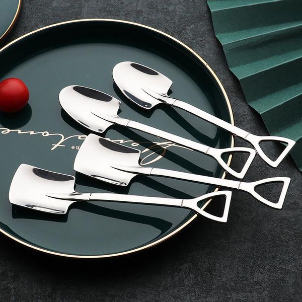 

coffee spoon cutlery set stainless steel retro iron shovel ice cream scoop creative fruitspoon tea fashion tableware spoons