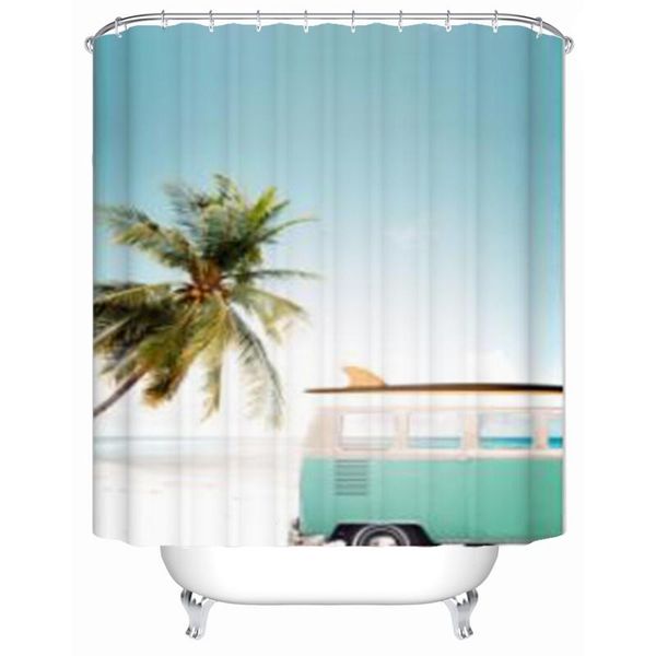 

shower curtains vintage car surfing curtain tropical beach decor bathroom fabric with hooks waterproof