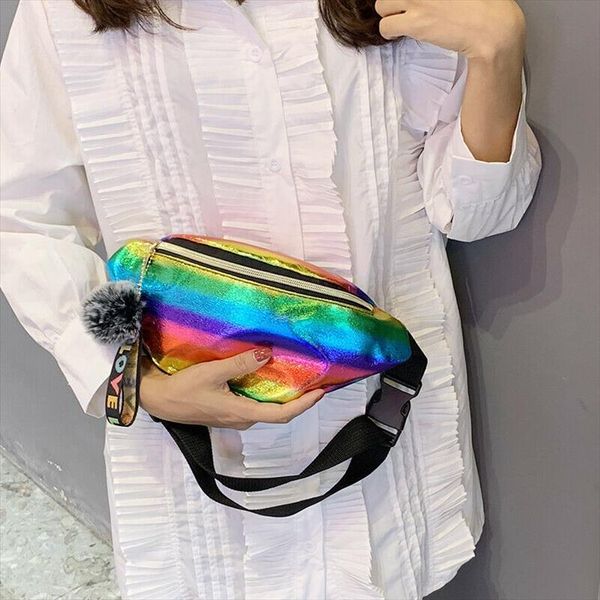 

fanny pack women rainbow laser belted bum bag travel shiny waist fashion girls punk leather hologram hip