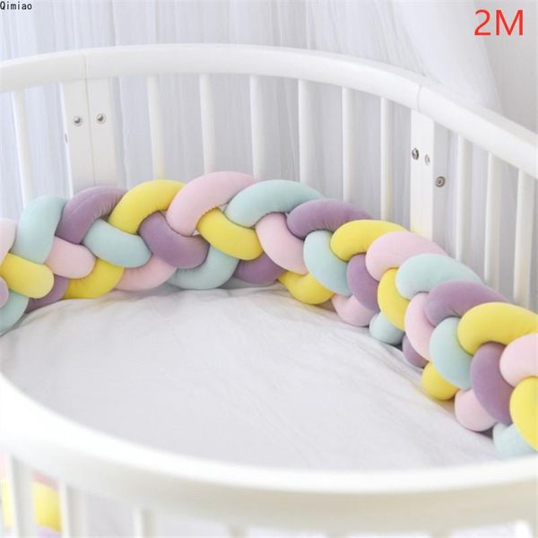 

2m/3m born bed bumper long knotted 4 braid pillow cushion baby crib protector cuna para room decor bedding sets
