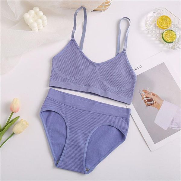 

women's tanks & camis 2021 comfortable bra+panties set women simple stretchy ribbed tank underwear crop suit bralette lingerie bras, White