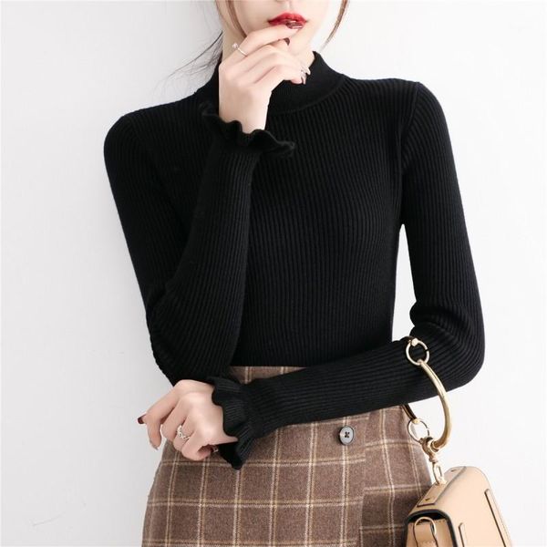 

turtleneck pullover sweater winter womens autumn cropped thicken long sleeve crop knitted clothes sueter mujer women's sweaters, White;black