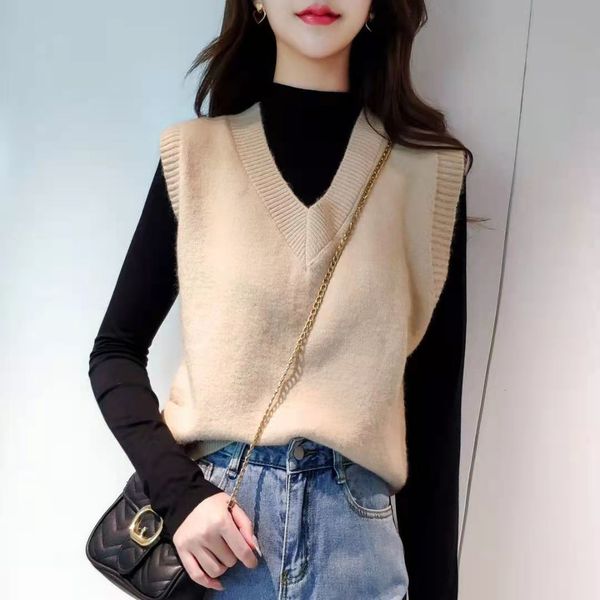 

tank autumn v-neck vest, knitted sweater, korea, and versatile,, White