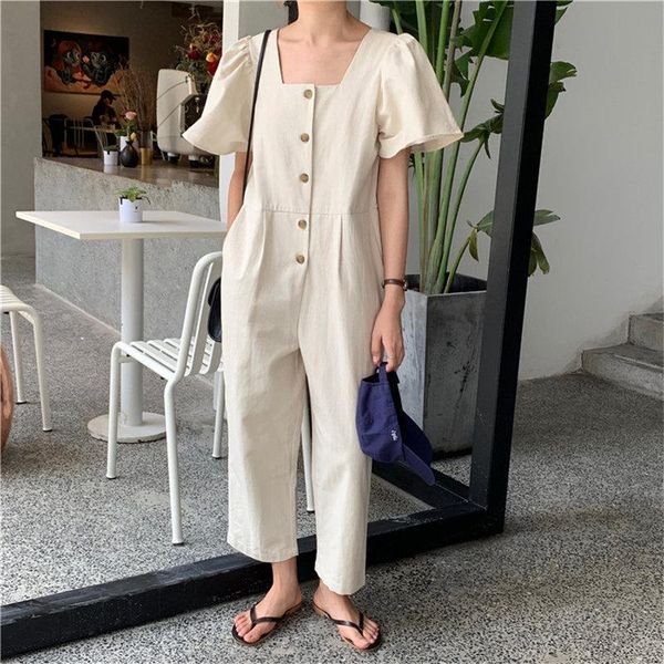 

women's jumpsuits & rompers alien kitty solid loose vintage short sleeves fashion casual women jumpsuit square collar pants ove, Black;white