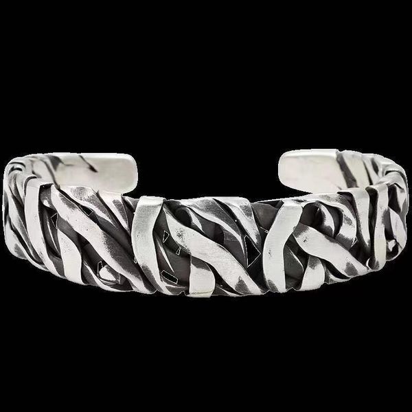 

bangle men's stainless steel retro irregular folding texture fashion punk open wide bracelet jewelry gift, Black