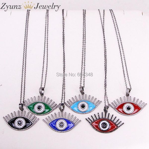 

pendant necklaces 5 strands zyz323-921 pave cz eye - eyelash enamel necklace, mix color charm necklace jewelry, Silver
