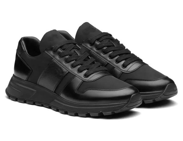 

luxury designer shoes men prax 01 sneakers real leather platform flat trainers cloth lace-up runner breathable canvas shoe rubber sole, Black