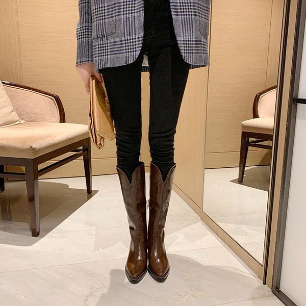 

boots 2021 winter handsome western oil cowhide fashion all-match, Black