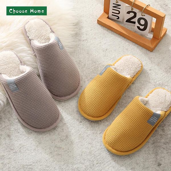 

women slipper winter short plush shoes indoor house warm men slippers, Black