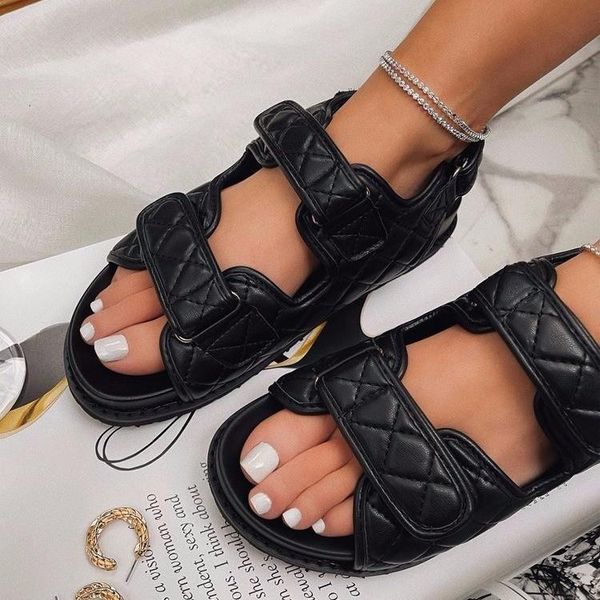 

sandals large size 2021 summer style casual beach women's flat fashion shoes, Black