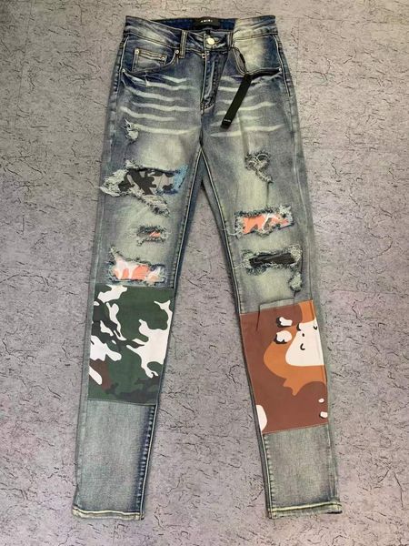 

2021 tikmens jeans distressed motorcycle biker jean rock skinny slim ripped hole stripe fashionable snake embroidery denim pants #0686, Blue