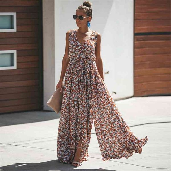 Jastie Mulheres Vestido Verão Floral Print Maxi Es Bohemian Hippie Beach Long Women Roupas Vestidos de Verano 210623