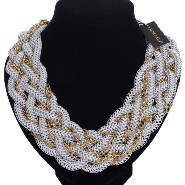 

fashion women metal chain braided bib statement necklace 2021 chunky necklaces white black brown pink colar feminino chokers, Golden;silver