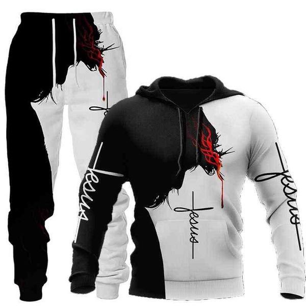 İsa 3D Aslan Baskılı Hoodie + Pantolon İki Parçalı Set Eşofman Erkek Kadın Kapşonlu Tişörtü Sonbahar Ve Kış Erkek Giyim Suit G1217