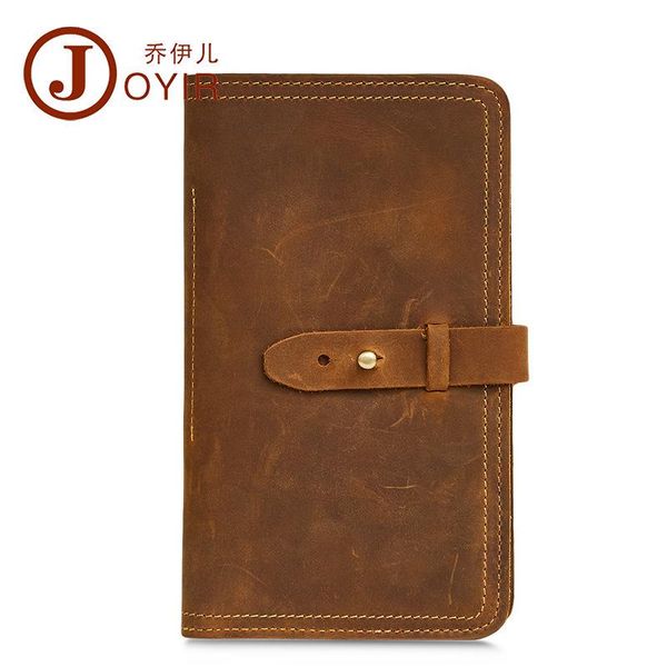 

wallets genuine real leather passport cover pocket crazy horse men male long zipper coin purse credit bank card case holder, Red;black