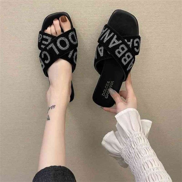 

75% off factory outlet sale 2021 summer new high-quality outdoor fashion word beach shoes sandals girls open-toed flat slippers women's, Black