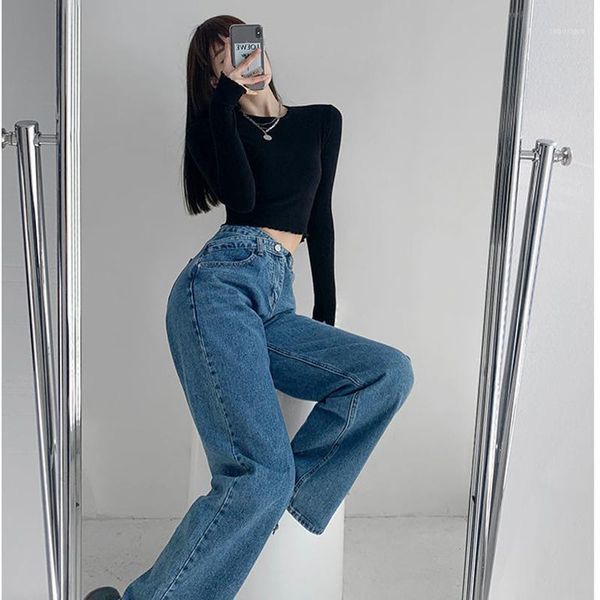 

women's jeans women pants high waist denim wide leg korean ulzzang harajuku blue vintage quality fashion straight