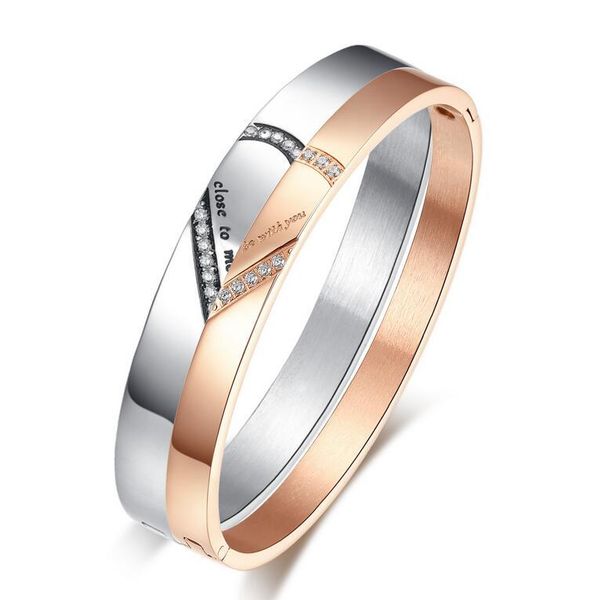 

stainless steel heart bracelet zircon couple bracelet, Black