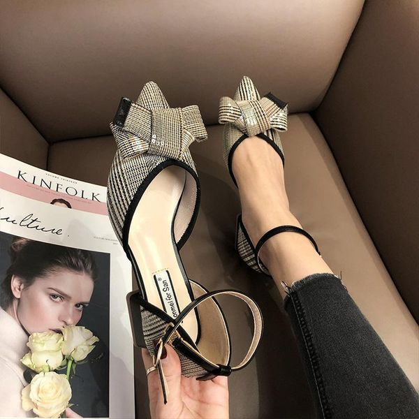 

dress shoes 2021 spring and summer tip high-heeled female chunky-heel surest in her sandals hollow baotou, Black
