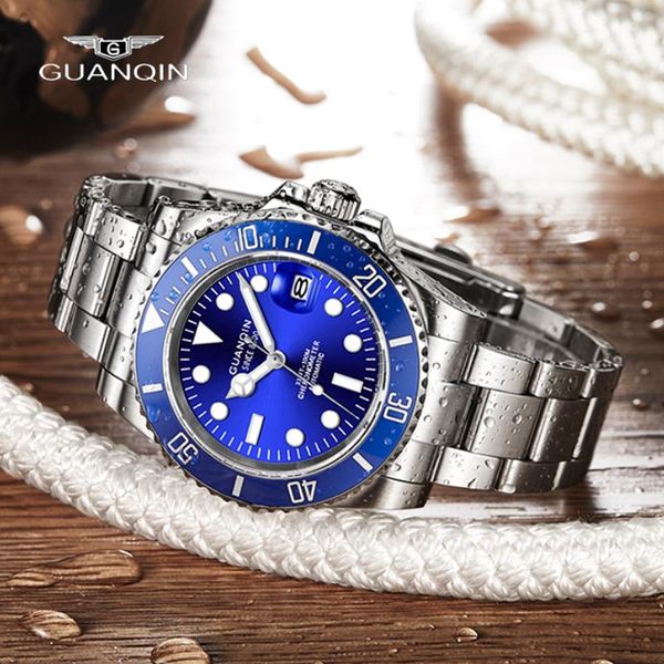 

wristwatches 2021 guanqin 40mm men's watches luxury automatic mechanical wrist watch men stainless steel 100m waterproof relogio mascul, Slivery;brown