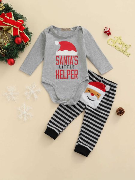 Weihnachten Baby Jungen Outfits Langarm Strampler Body Santa Claus Gestreiften Hosen 2 stücke Weihnachten Kleidung Set G1023