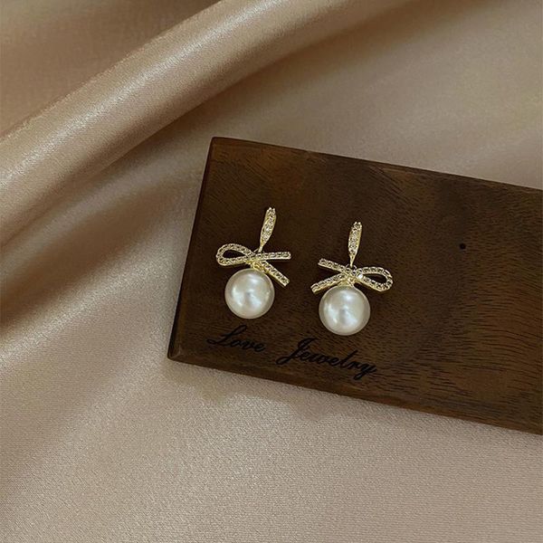 

dangle & chandelier simple fashion bowknot pearl earrings female temperament small 2021 wave of light luxury, Silver
