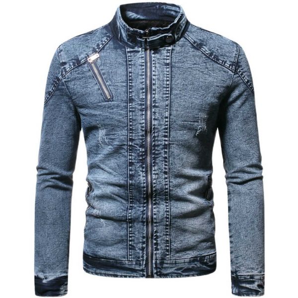 

men's jackets moto biker jean autumn winter fashion solid plus veet stand collar mens denim jacket casual coat men pf54 1y4l, Black;brown