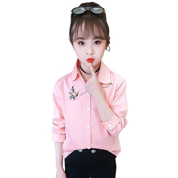 

shirt for girl floral girls embroidery children's s casual style school uniform spring autumn 210528, White;black