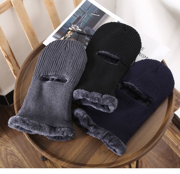 

winter warm knit cap full cover balaclava mask solid hollow out thick wool beanies stretchy knitted sports caps, Blue;gray