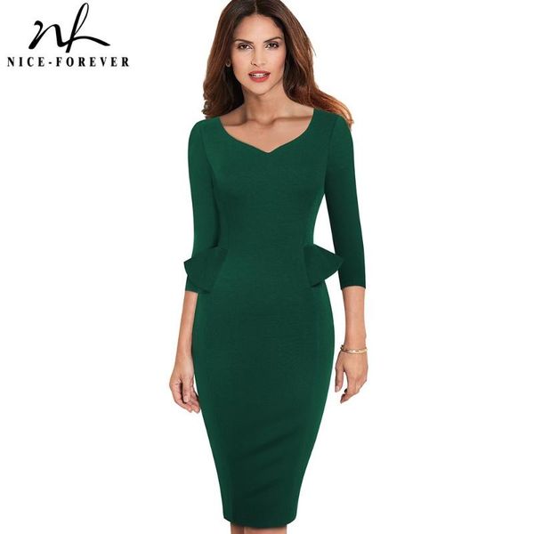 

casual dresses nice-forever elegant solid color vintage peplum business office bodycon slim women dress b553, Black;gray