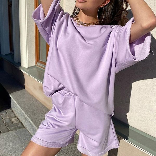 

women's tracksuits summer 2 pieces set tracksuit casual sets solid short sleeve t-shirts women suit streetwear ladies shorts suits, Gray