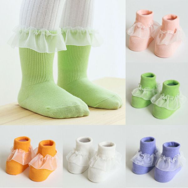 

0-5y cotton infant baby socks lace princess socks baby girls boys anti slip warmers socks, White