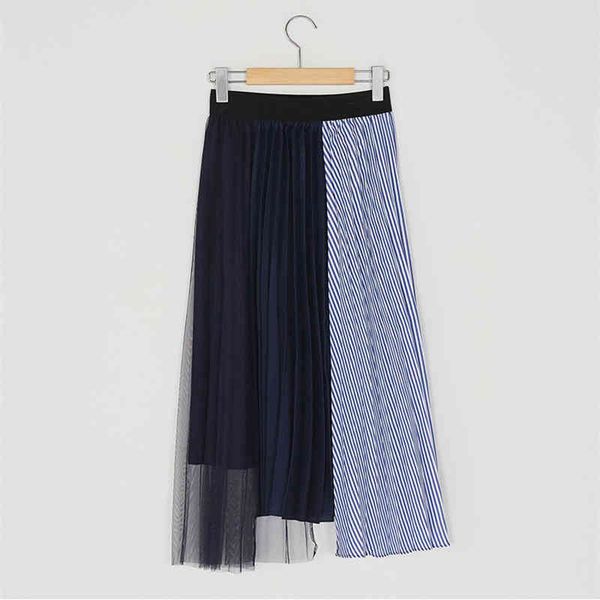 

fashion mesh patchwork irregular pleated skirt womens chic contrast color design faldas mujer spring femme jupe 210514, Black