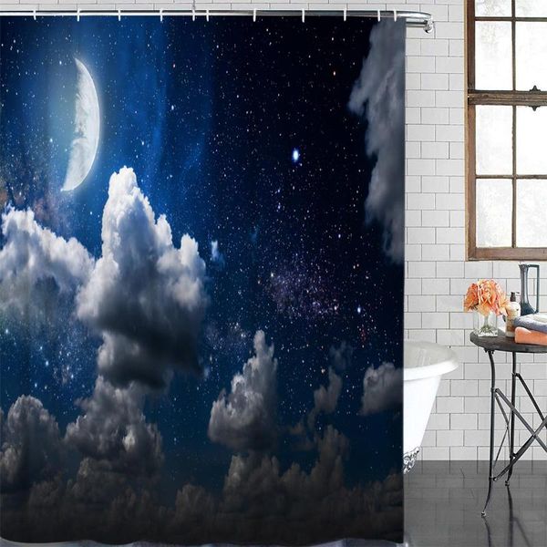 

shower curtains modern curtain night sky stars moon clouds waterproof polyester fabric home decoration bathroom with hook