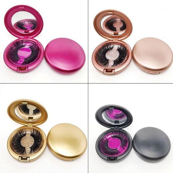 

empty round case storage mirror box eye lashes magnetic and non magnet eyelash without eyelashes wholesale1