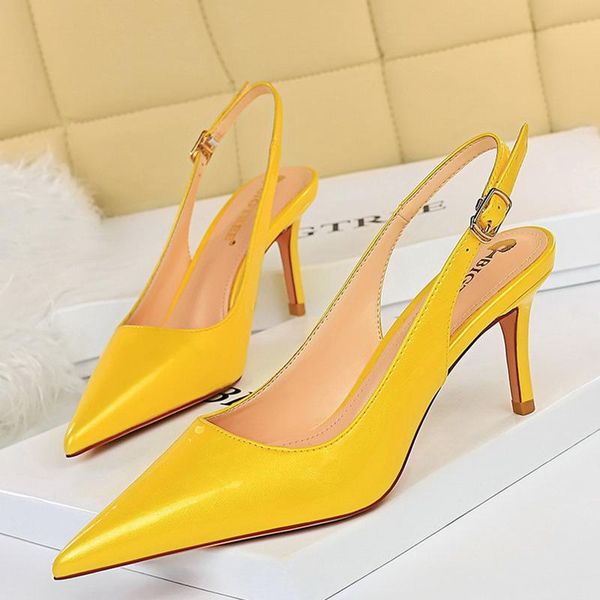 

dress shoes 2021 summer women 7cm 9.5cm high heels sandals pink yellow low slingback sandles wedding bridal fetish plus size 43, Black