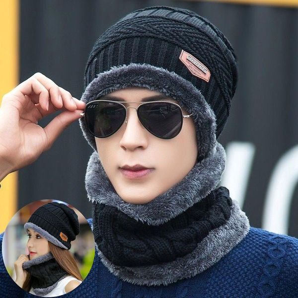 

hats, scarves & gloves sets 2021year men's winter hat fashion knitted baotou warm scarf, Blue;gray