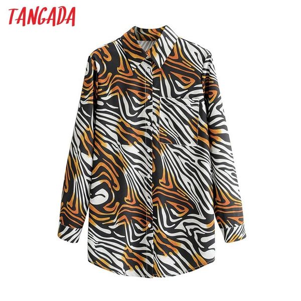 

tangada women retro oversized animal print shirt pocket blouse long sleeve chic female casual loose blusas 2f102 women's blouses & shir, White