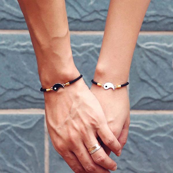 

charm bracelets 2pcs tai chi bagua matching couple bracelet lucky red rope braslet adjustable 4mm small beads braclet wedding brazalete set, Golden;silver