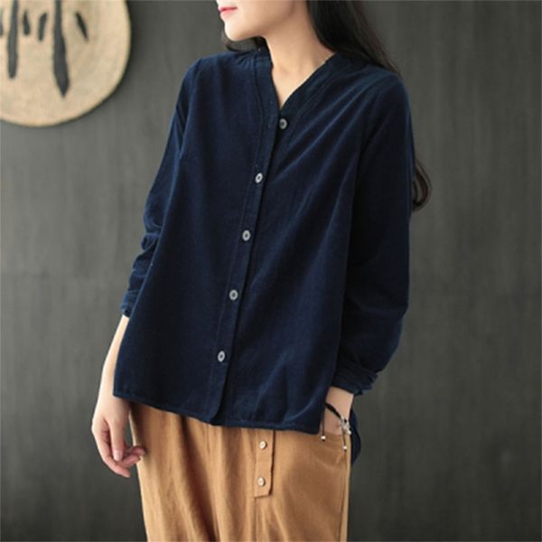 

spring autumn arts style women long sleeve loose casual v-neck shirt coats single breasted corduroy jackets coat m450 210512, Black;brown