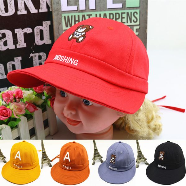 

new children's spring and summer hat foldable bear letter a basin, Blue;gray