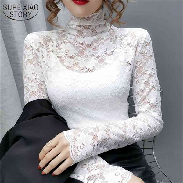 

long sleeve slim lace female autumn fashion korean style woman's blouses hollow out shirts 5 colors 10812 210508, White