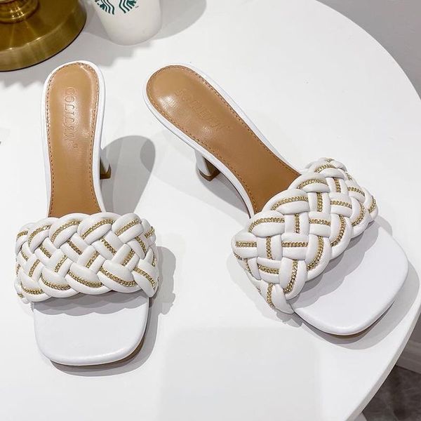 

dress shoes women sandals slippers 2021 fashion high heels weave pumps shoe summer for footwear high-heeled, Black